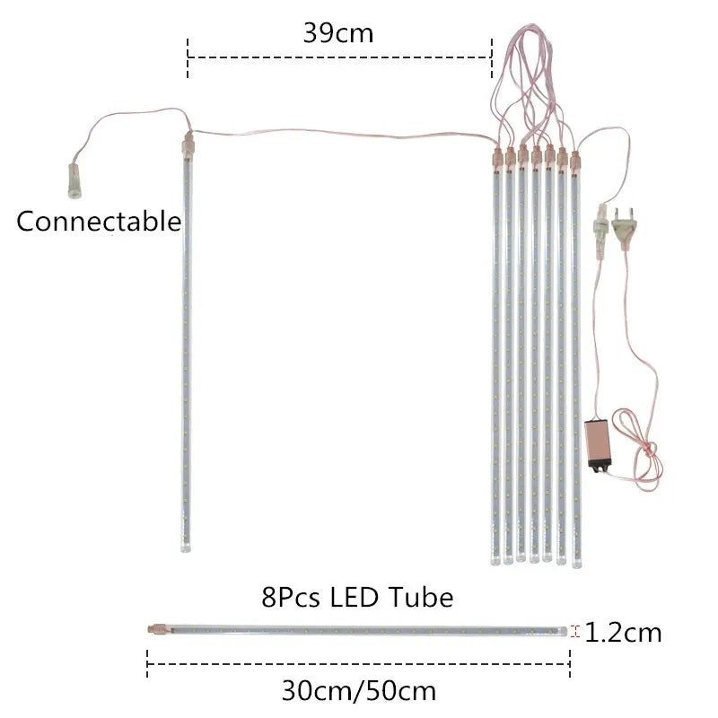 Outdoor Shower Rain LED String Lights, Hanging Lights, 8 Tube Lights, Home Decor Gifts, Seasonal Decor