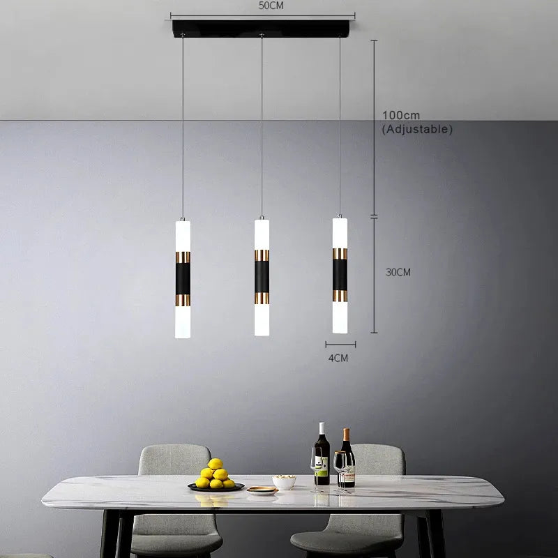 Long Tube LED Pendant Light, Minimalist Home Lighting, Dining Room Luminaire Decor