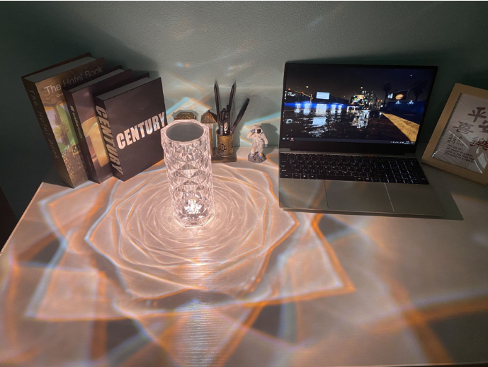 RGB Creative Rose Crystal, Lampada-Touch Control-Regolabile a 16 colori, Lampada da tavolo in cristallo per interni Camera da letto