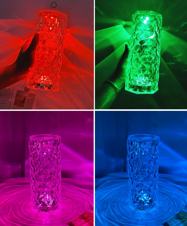 RGB Creative Rose Crystal, Lampada-Touch Control-Regolabile a 16 colori, Lampada da tavolo in cristallo per interni Camera da letto