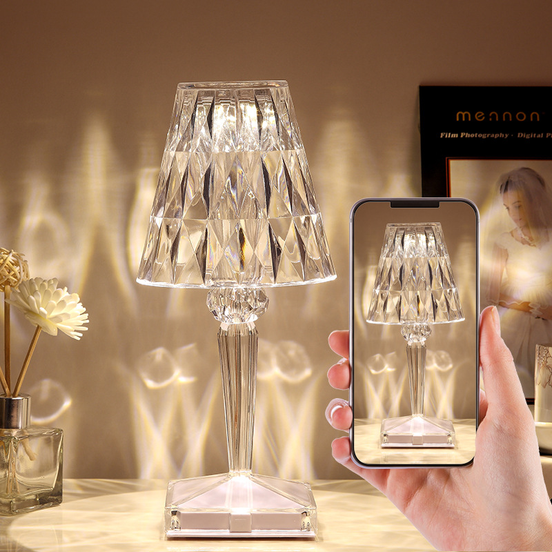 Rose Crystal Table Lamp, USB Charging, Bedside Romantic Night Light, Tableware Indoor Multicolor Lamp, Light Fixtures, Acrylic Lamp