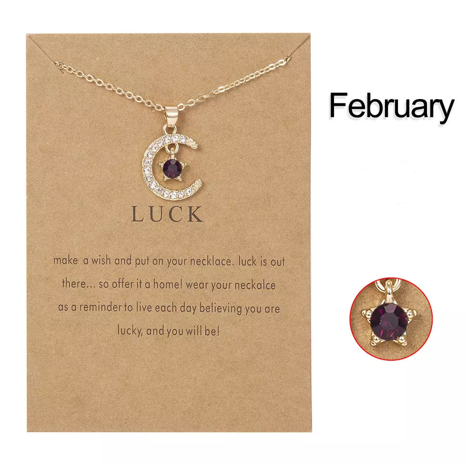 Moon and Star Necklace, Celestial Birthstone Jewelry, Bridesmaid Jewelry, Gift, Gold Plated Personalized Jewelry With Card