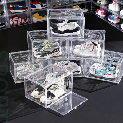 10 Pack Magnetic Clear Shoe Box, Transparent Plastic Sneaker Stackable Shoe Storage Boxes Drop Side Acrylic Drawer Type- Size XL