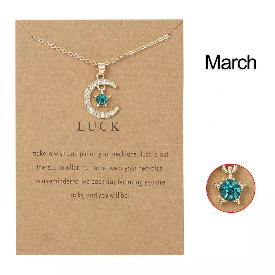 Moon and Star Necklace, Celestial Birthstone Jewelry, Bridesmaid Jewelry, Gift, Gold Plated Personalized Jewelry With Card