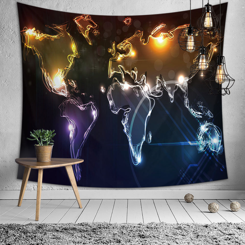 World Map Tapestry, Lighting 3D World Map, Kid Room Tapestry, Map Art, Nordic World Map Tapestry, Wall Hanging