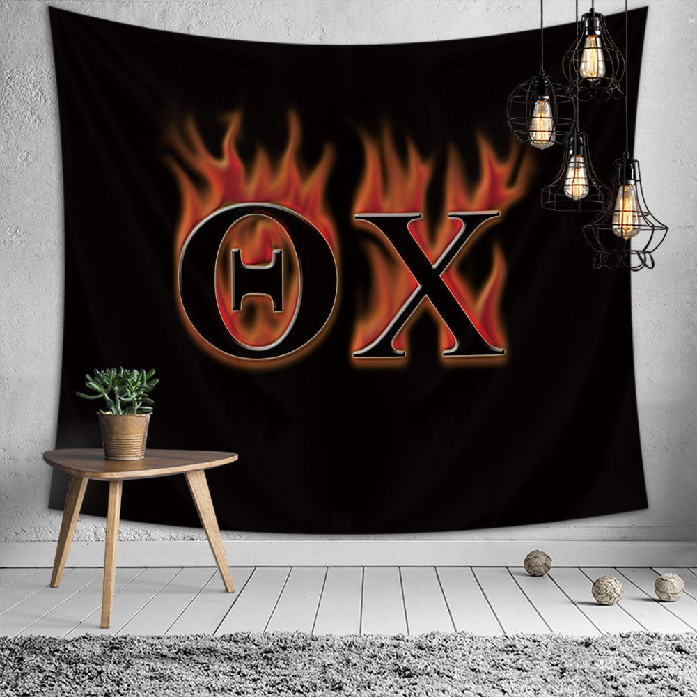 Theta Chi Greek Letter Customized Tapestry, The Letters on Fire, Horizontal Flag, Wall Hanging, Greek Art, Dorm Decor