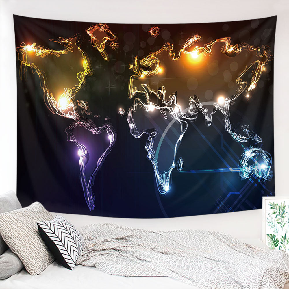 World Map Tapestry, Lighting 3D World Map, Kid Room Tapestry, Map Art, Nordic World Map Tapestry, Wall Hanging
