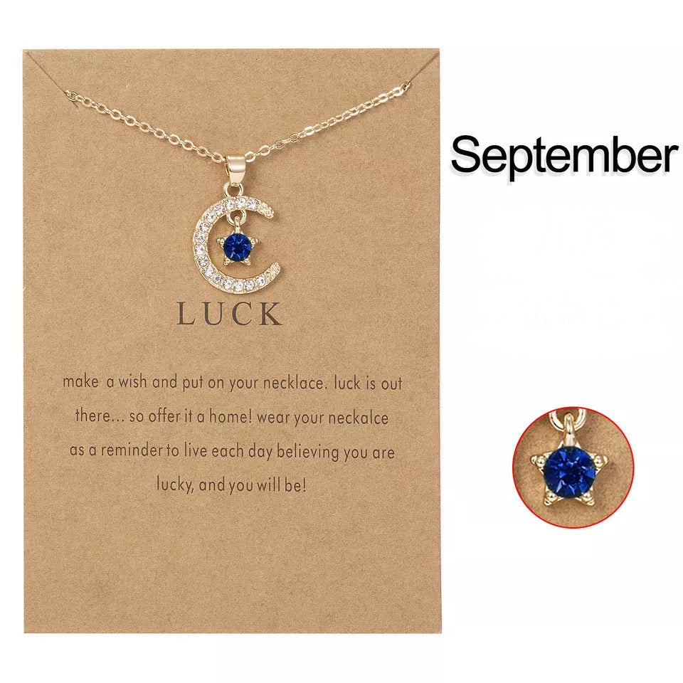 Moon and Star Necklace, Celestial Birthstone Jewelry, Bridesmaid Jewelry, Gift, Gold Plated Personalized Jewelry With Card
