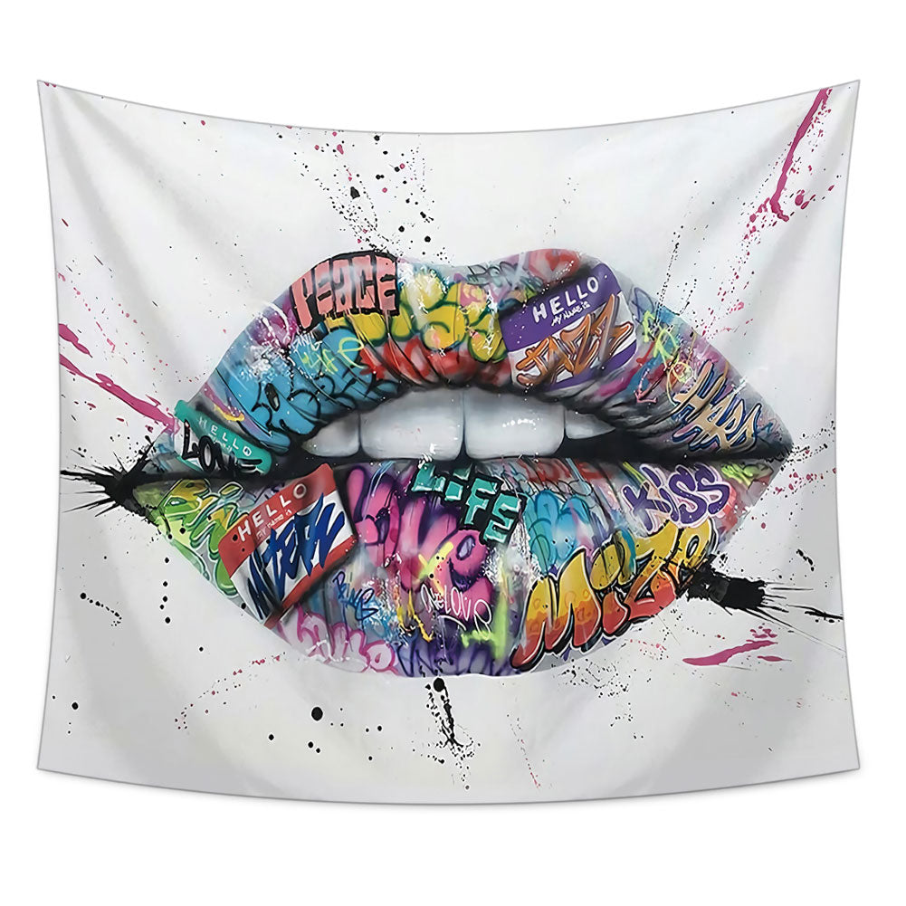 Sexy Glossy Lips Tapestry, Lips Bitting Wall Hanging, Living Room Bedroom Decor, Dorm Room Decor