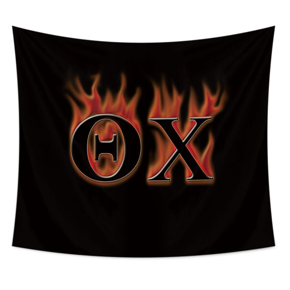 Theta Chi Greek Letter Customized Tapestry, The Letters on Fire, Horizontal Flag, Wall Hanging, Greek Art, Dorm Decor