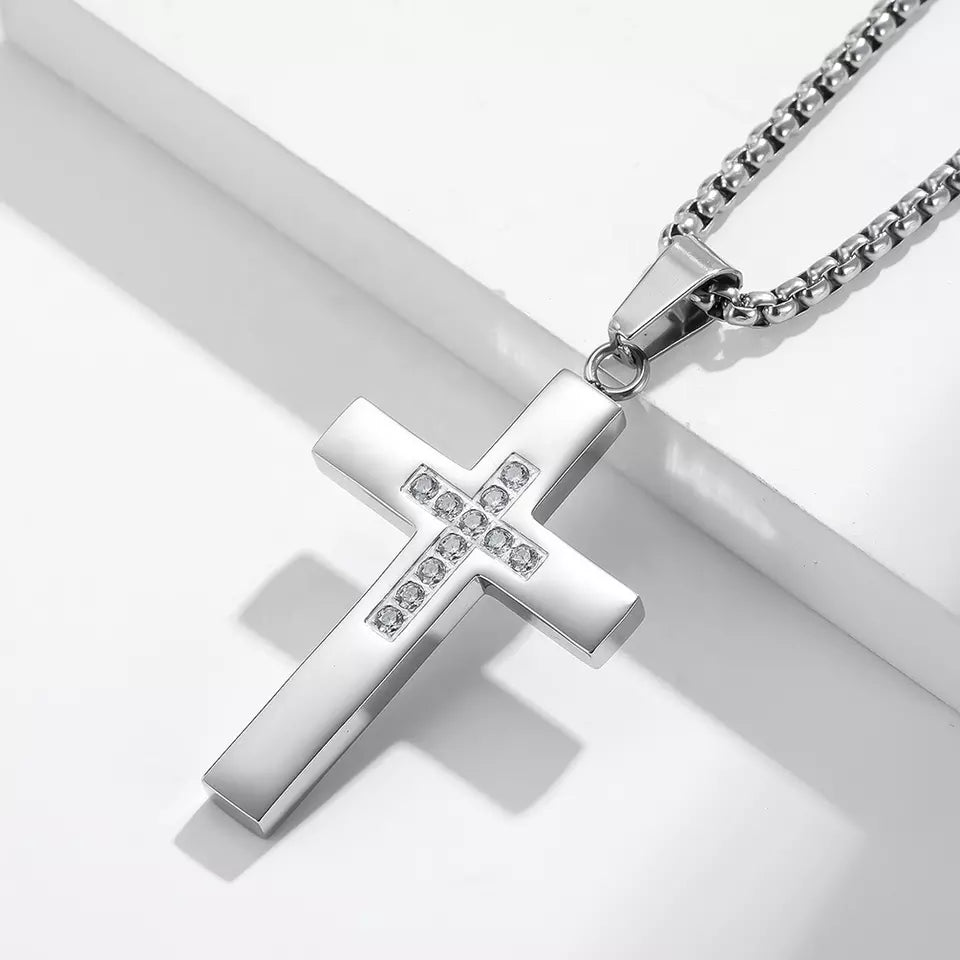 Men's Christian Necklace, Stainless Steel Cross Necklace, Mens Gifts, Religious Medal