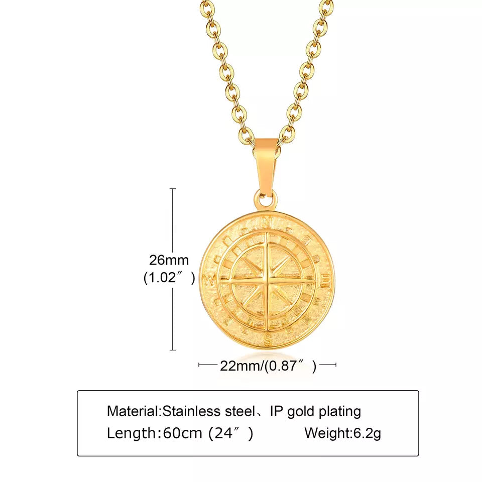 Mens Compass Necklace - Stainless Steel Men Compass Pendant Necklace - Mens Gifts