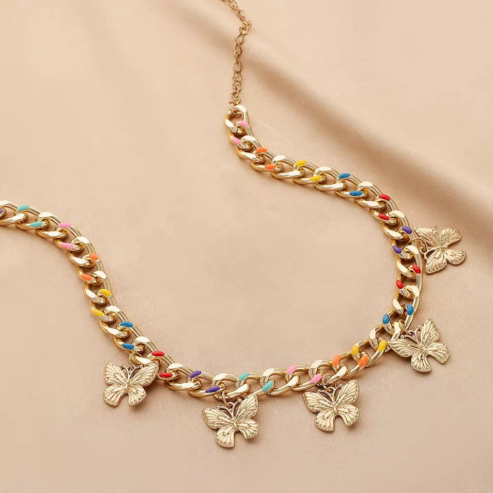 Butterfly Charm Choker Necklace, Colorful Miami Cuban, Fashion Choker, Minimalist Choker, Graduation Jewelry Gift