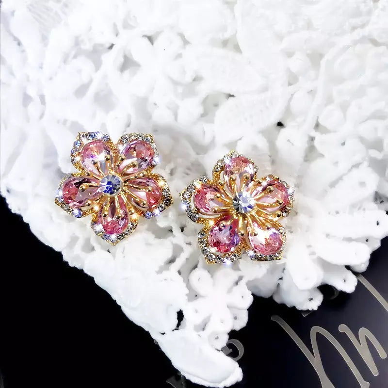 Cherry Flower Crystal Earrings, Summer Stud Earrings, Bridesmaid Jewelry, Unique Gifts For Her