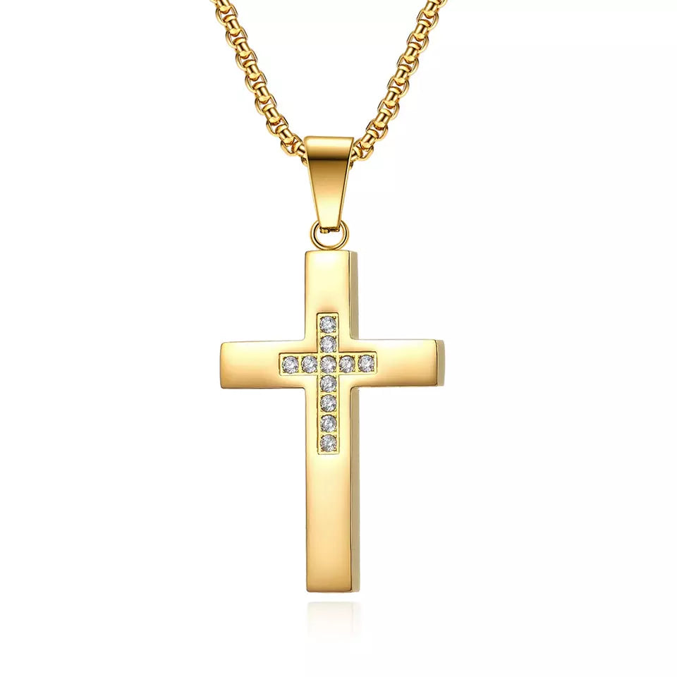 Men's Christian Necklace, Stainless Steel Cross Necklace, Mens Gifts, Religious Medal