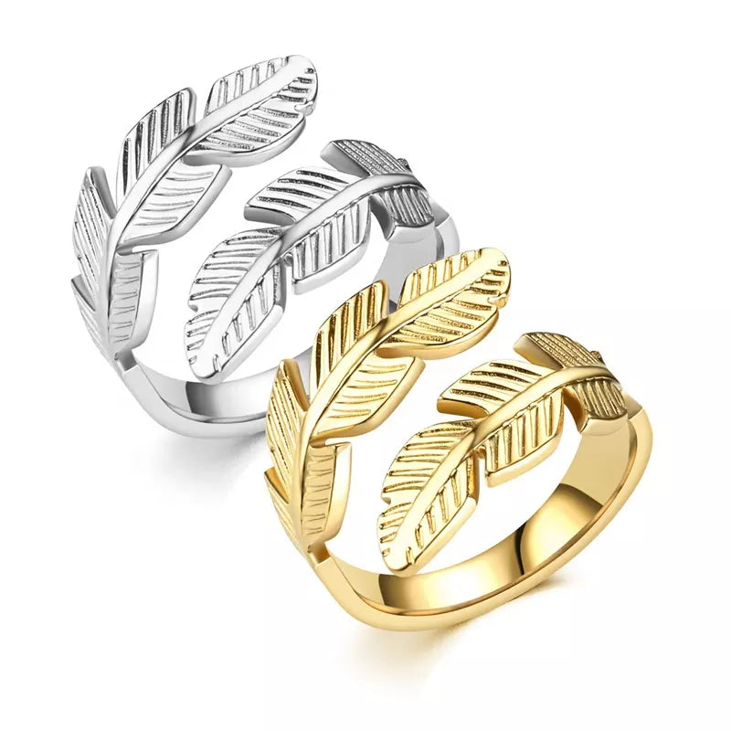 Leaf Feather Ring, Handmade Jewelry, Gold & Silver Plated Ring, Minimalist Jewelry, Adjustable Ring, Gift for Her