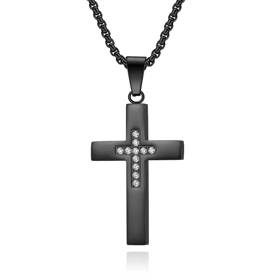 Men's Christian Necklace, Stainless Steel Cross Necklace, Mens Gifts, Religious Medal
