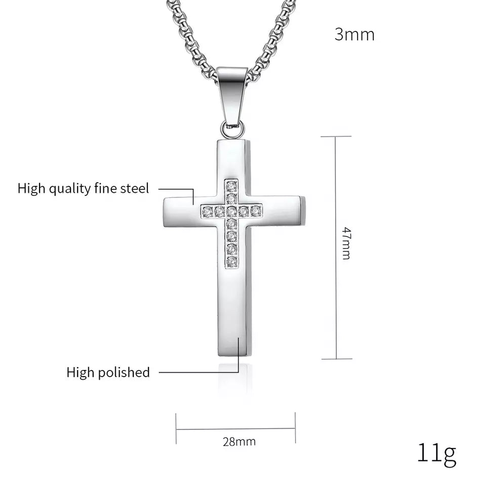 Men's Christian Necklace, Stainless Steel Cross Necklace, Mens Gifts, Religious Medal