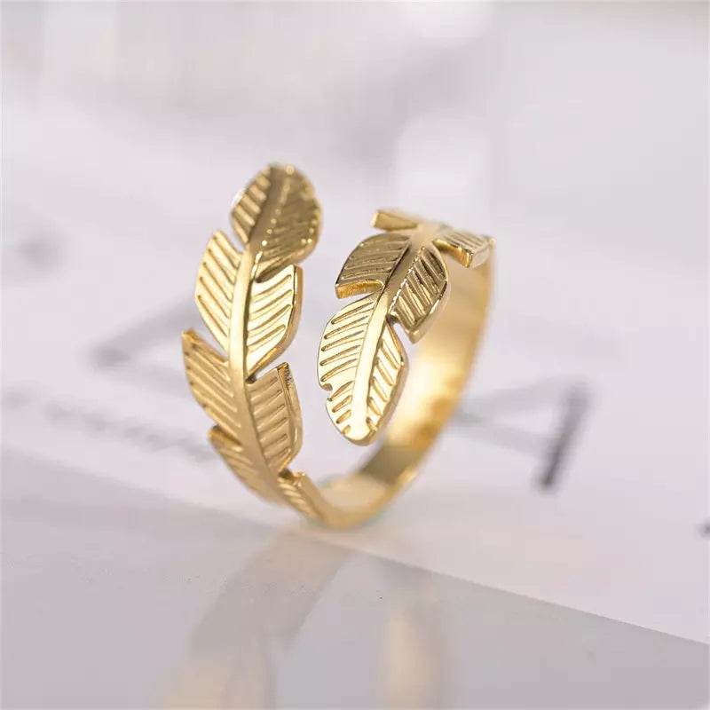 Leaf Feather Ring, Handmade Jewelry, Gold & Silver Plated Ring, Minimalist Jewelry, Adjustable Ring, Gift for Her