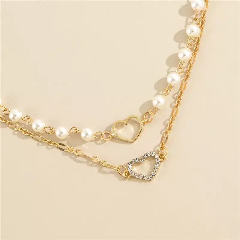 Love Heart Baroque Pearl Necklace, Layered Gold Choker Set, Paper Clip Rope Necklace, Gold Stacked Necklaces