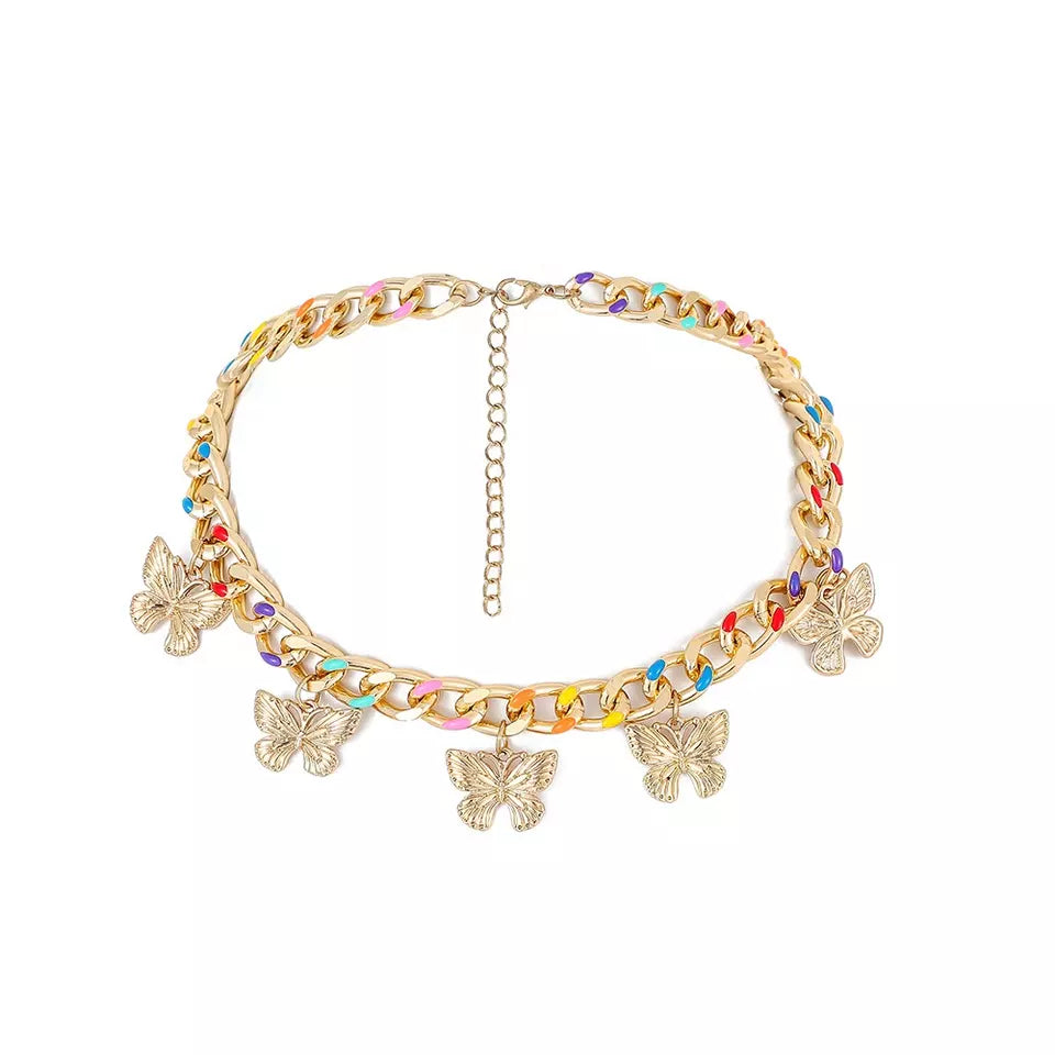 Butterfly Charm Choker Necklace, Colorful Miami Cuban, Fashion Choker, Minimalist Choker, Graduation Jewelry Gift