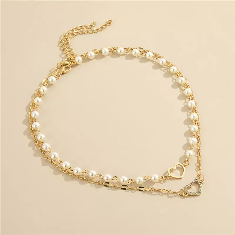 Love Heart Baroque Pearl Necklace, Layered Gold Choker Set, Paper Clip Rope Necklace, Gold Stacked Necklaces
