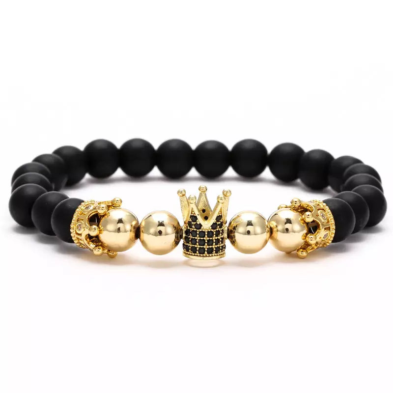 Matt Beaded Crown Bracelet, Men’s Gift Idea, Black & Gold Color Bracelet Variant, Men Style, Fashion Statement
