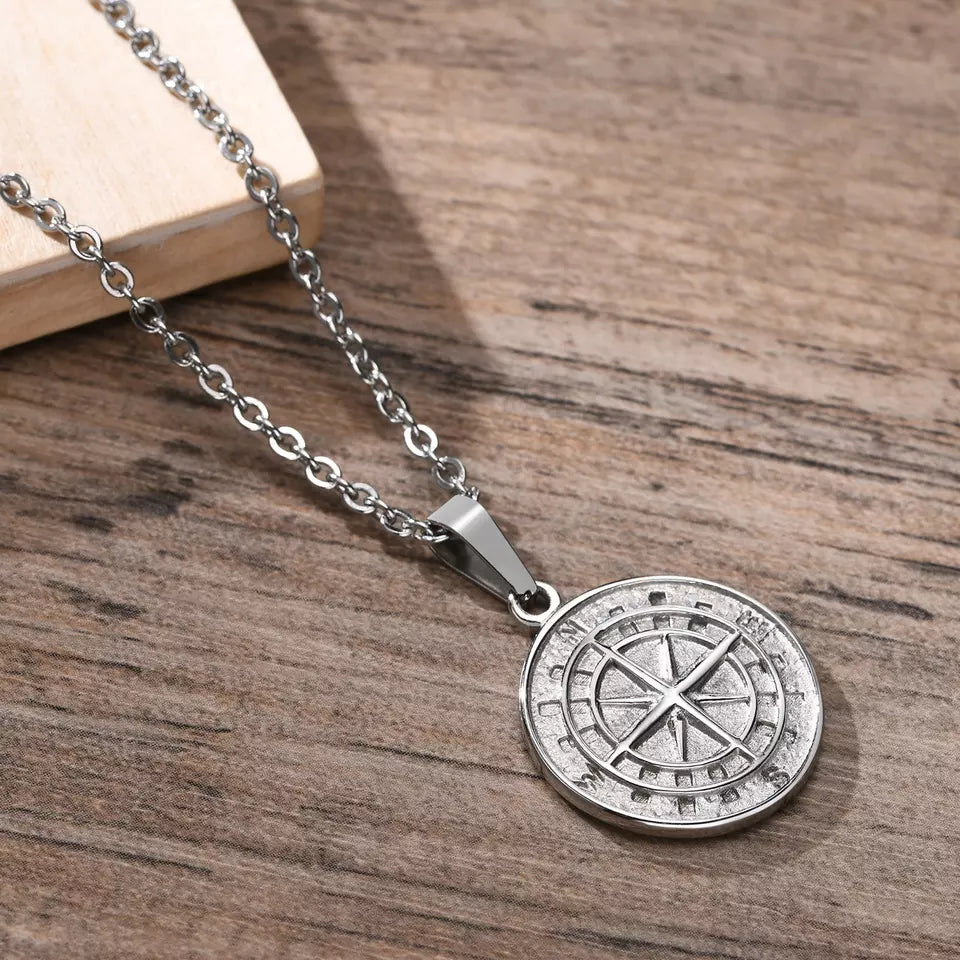 Mens Compass Necklace - Stainless Steel Men Compass Pendant Necklace - Mens Gifts