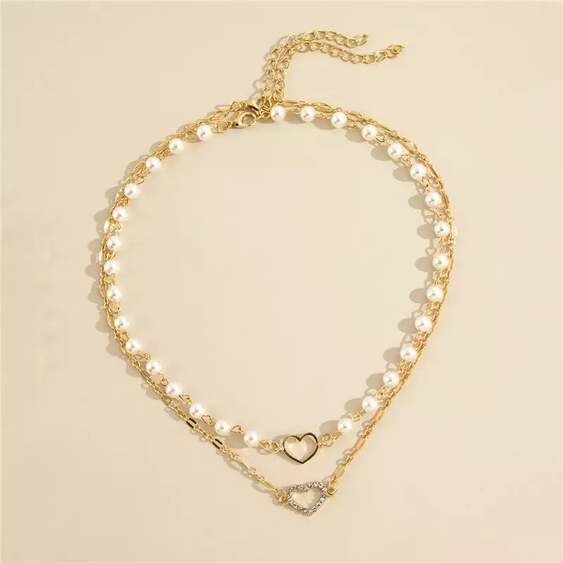 Love Heart Baroque Pearl Necklace, Layered Gold Choker Set, Paper Clip Rope Necklace, Gold Stacked Necklaces