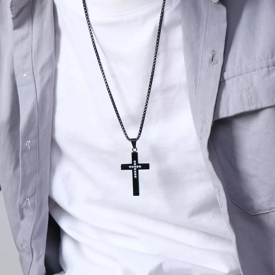 Men's Christian Necklace, Stainless Steel Cross Necklace, Mens Gifts, Religious Medal