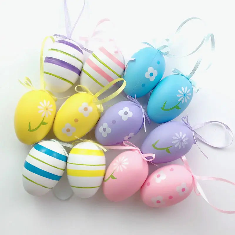 12pcs Spring Colorful Easter Eggs, Painted Decorative Easter Egg Set, Easter Decoration