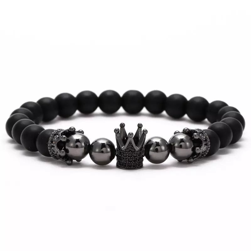 Matt Beaded Crown Bracelet, Men’s Gift Idea, Black & Gold Color Bracelet Variant, Men Style, Fashion Statement