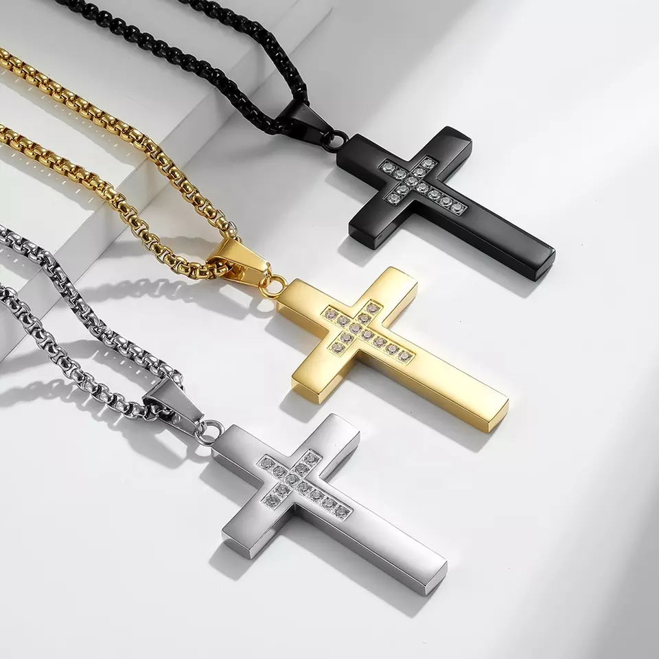 Men's Christian Necklace, Stainless Steel Cross Necklace, Mens Gifts, Religious Medal