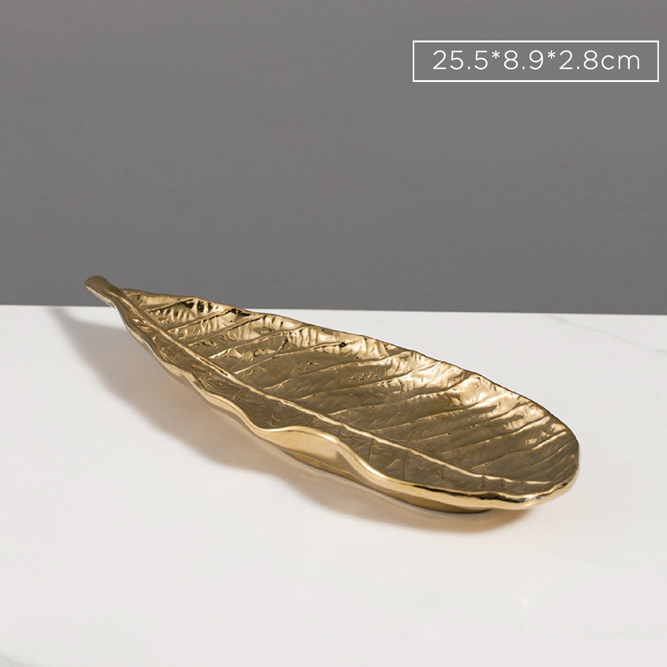 Set of 3, Golden Banana Leaves Tray, Modern Luxury Decorative Stoneware Serving Trays,  Dinner Table Nightstand Organizer