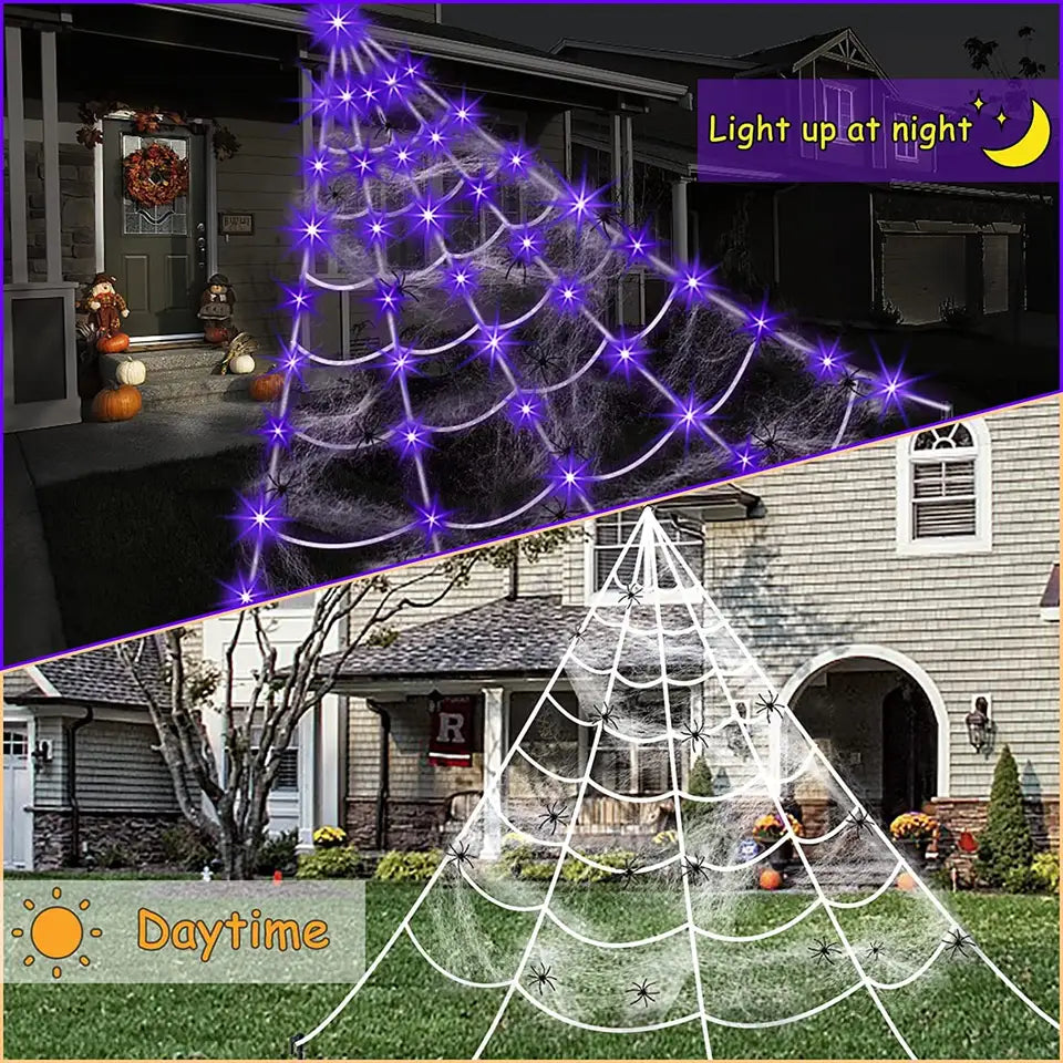 Decorazione per ragnatele di Halloween, 11 piedi e 16 piedi, decorazioni per ragni di Halloween, decorazioni per feste per interni ed esterni di Halloween 