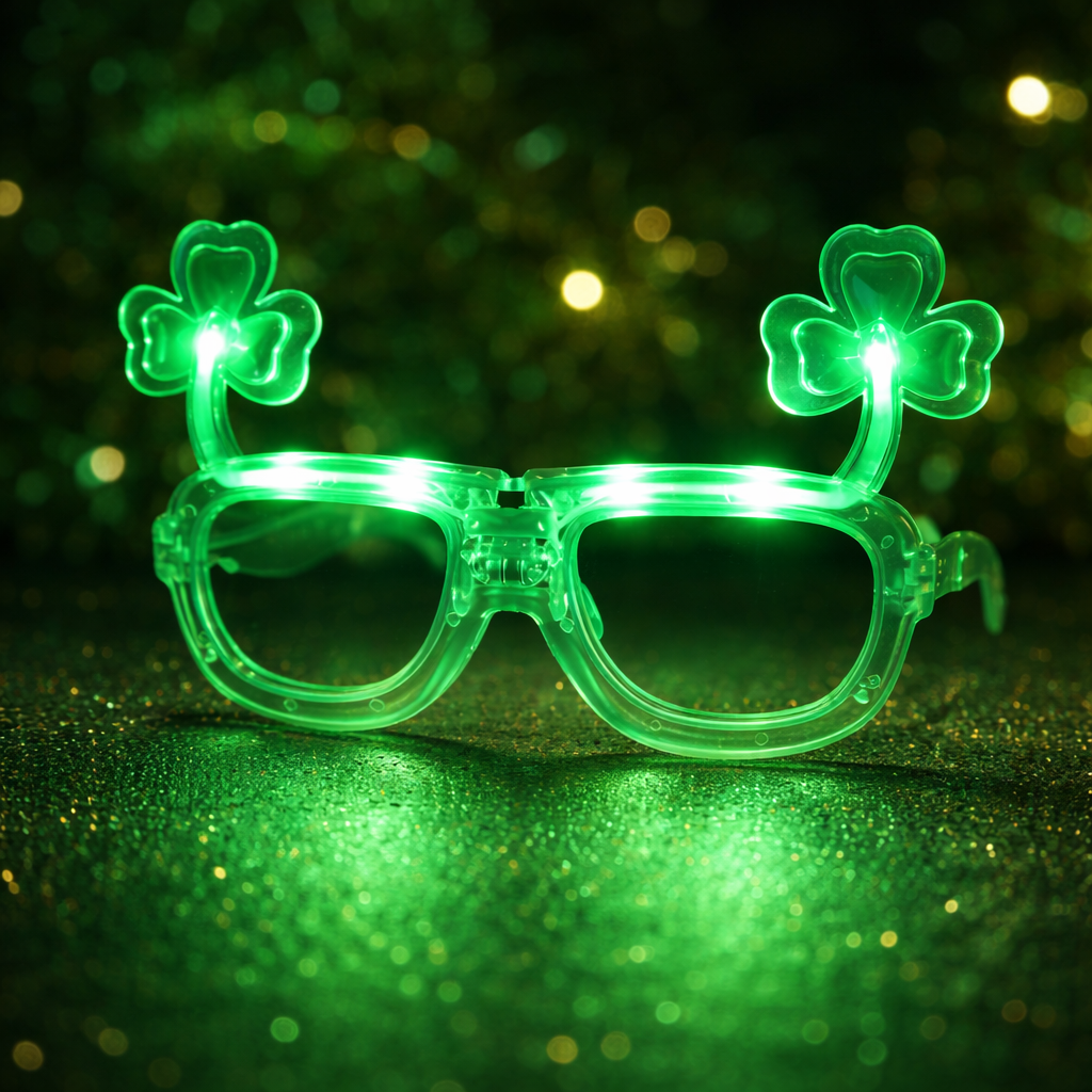 St Patrick's Day LED Clover Luminous Glasses Green Shades