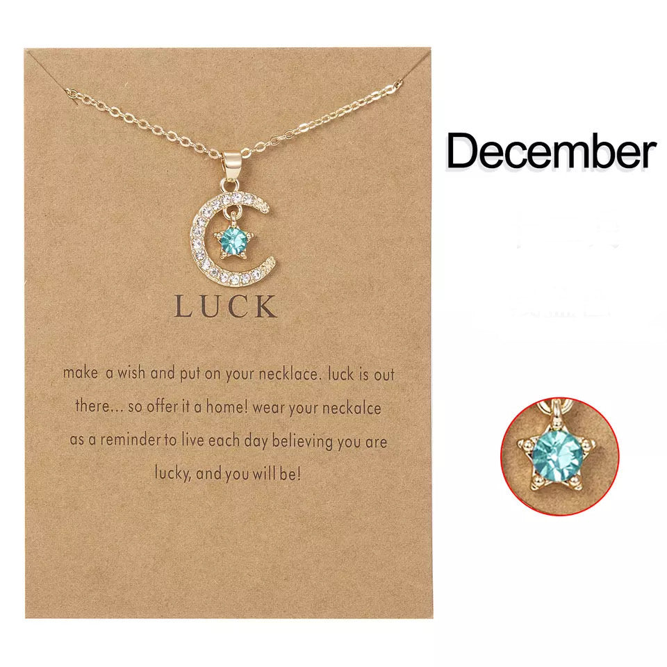 Moon and Star Necklace, Celestial Birthstone Jewelry, Bridesmaid Jewelry, Gift, Gold Plated Personalized Jewelry With Card