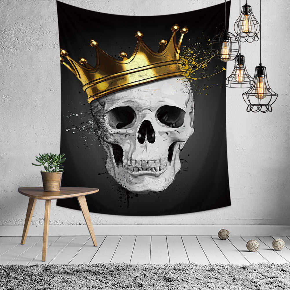 Skull King Tapestry, Skeleton Crown, Tapestry Aesthetic, Wall Hanging for Living Room Bedroom, Gothic Tapestry 