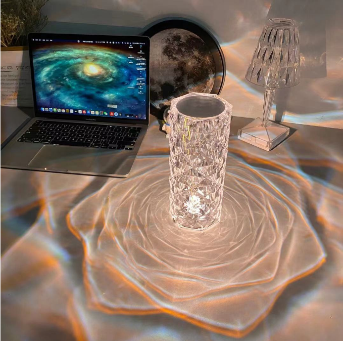 RGB Creative Rose Crystal, Lampada-Touch Control-Regolabile a 16 colori, Lampada da tavolo in cristallo per interni Camera da letto