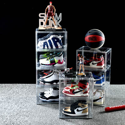 Confezione da 10 scatole magnetiche trasparenti per scarpe, sneaker in plastica trasparente, impilabili, per riporre le scarpe, tipo cassetto in acrilico con lato ribaltabile, taglia XL