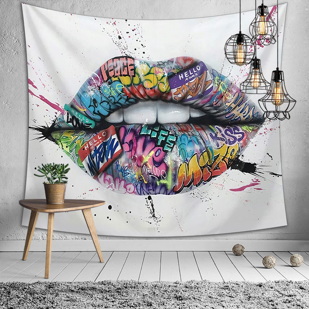 Sexy Glossy Lips Tapestry, Lips Bitting Wall Hanging, Living Room Bedroom Decor, Dorm Room Decor