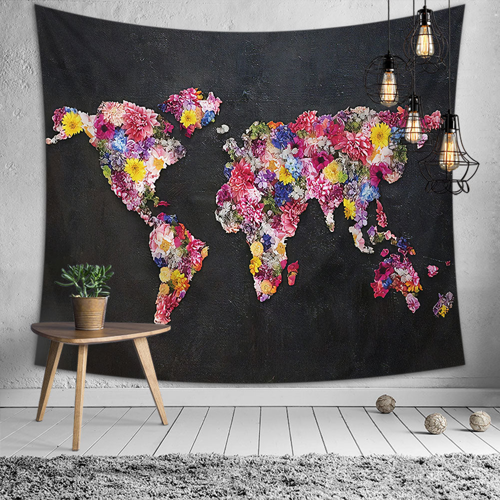 World Map Tapestry, Flower Tapestry, Kid Room Tapestry, Nursery Tapestry, Kids Room Wall Hanging, Nordic World Map Tapestry