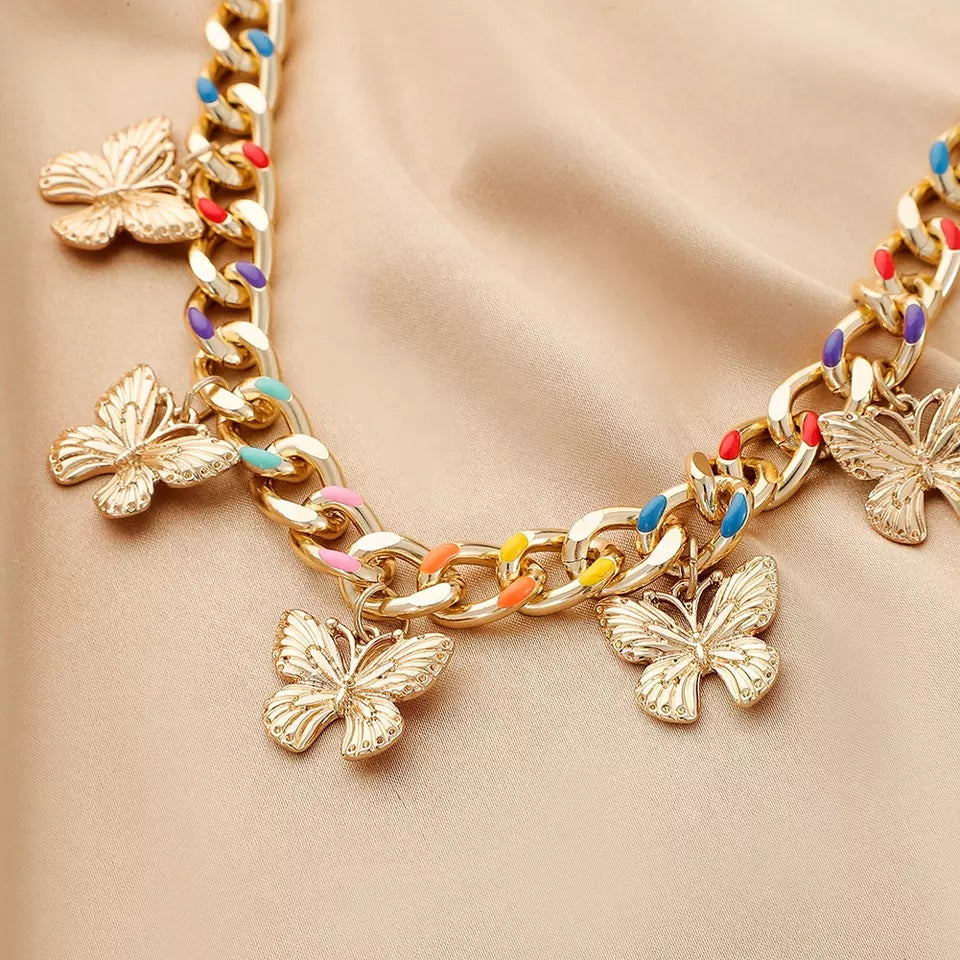 Butterfly Charm Choker Necklace, Colorful Miami Cuban, Fashion Choker, Minimalist Choker, Graduation Jewelry Gift