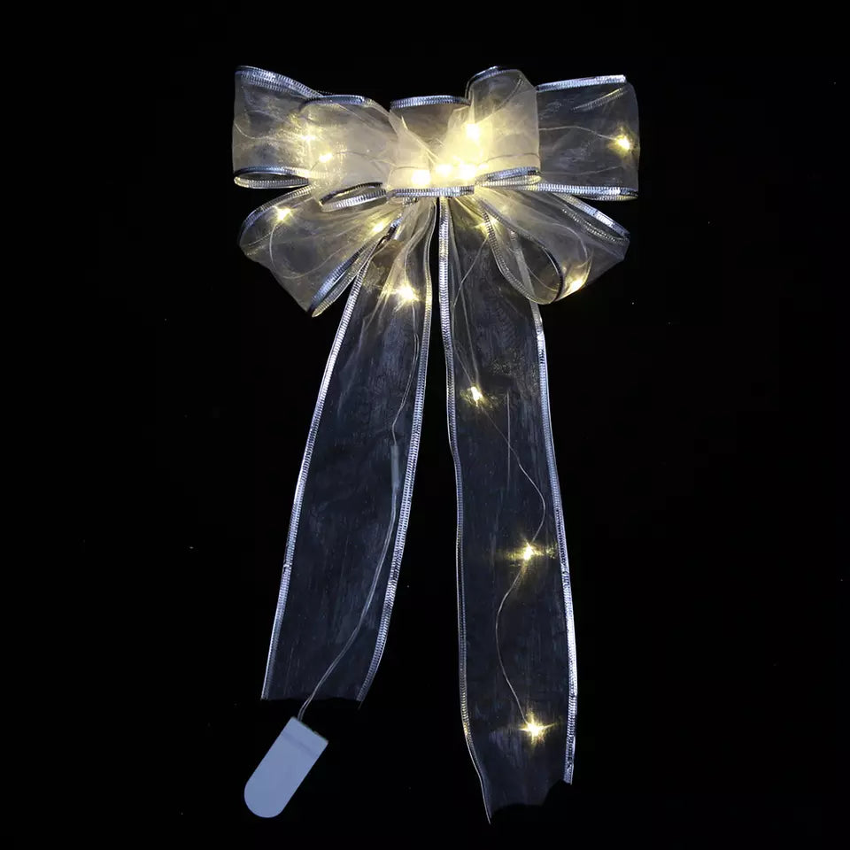 Christmas Colorful LED Light Tree Topper 13 * 9 pollici Bow trasparente fiocchi decorativi decorazione natalizia ornamento regalo