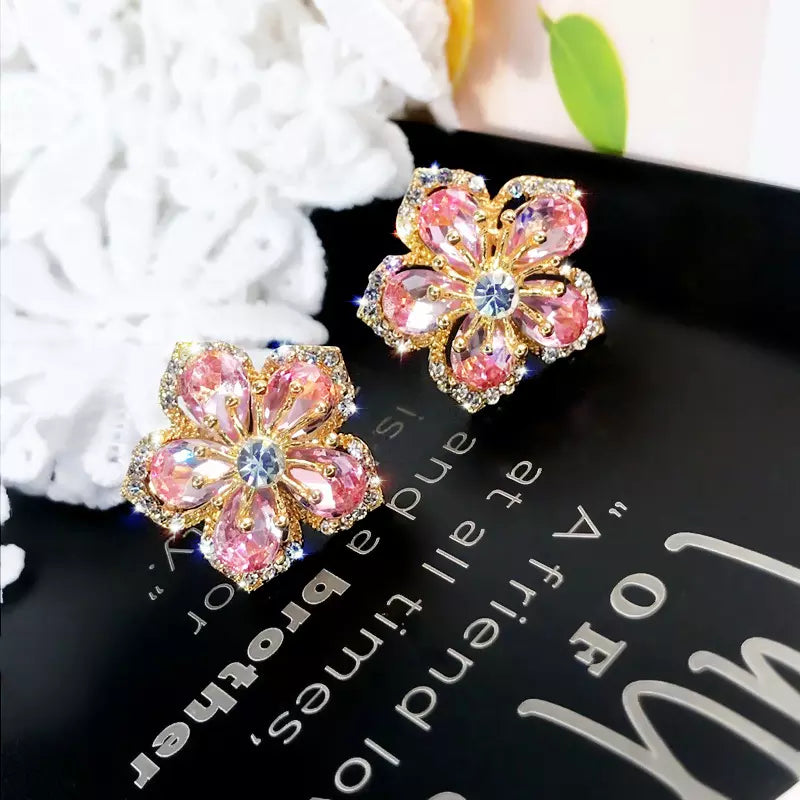 Cherry Flower Crystal Earrings, Summer Stud Earrings, Bridesmaid Jewelry, Unique Gifts For Her