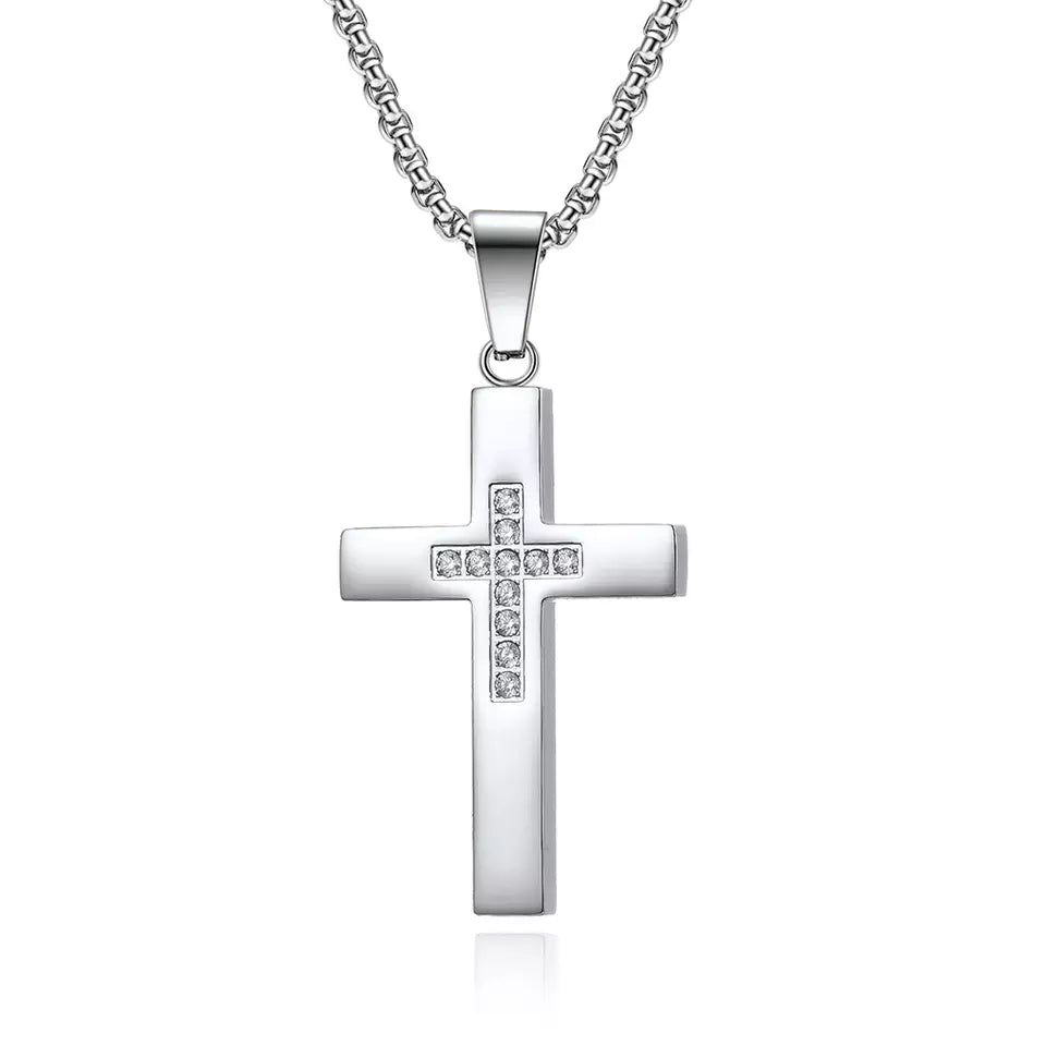 Collana cristiana da uomo, collana croce in acciaio inossidabile, regali da uomo, medaglia religiosa 