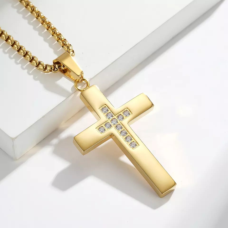 Men's Christian Necklace, Stainless Steel Cross Necklace, Mens Gifts, Religious Medal