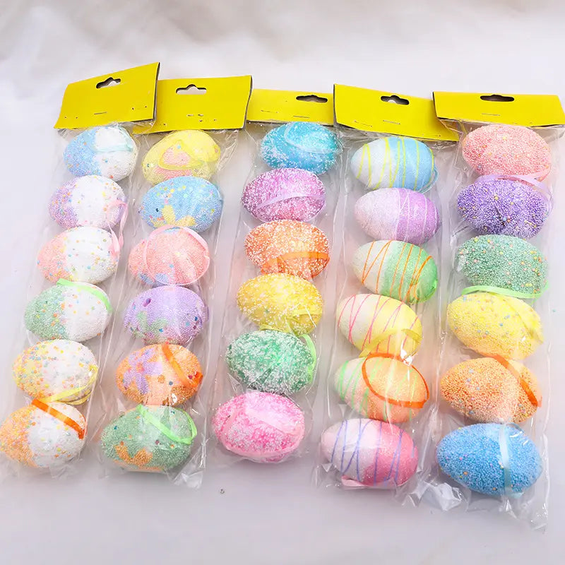 6pcs Colorful Spotted Easter Eggs, Glittery Decoration Artificial Foam Easter Egg, Easter Decoration