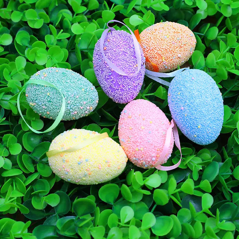 6 Uova di Pasqua Macchiate Colorate, Decorazione Scintillante Uovo di Pasqua in Schiuma Artificiale, Decorazione Pasquale