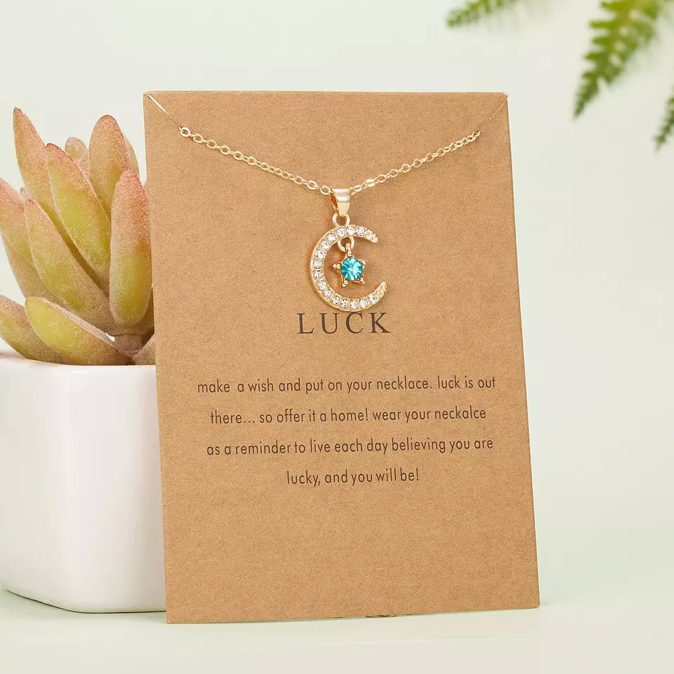 Moon and Star Necklace, Celestial Birthstone Jewelry, Bridesmaid Jewelry, Gift, Gold Plated Personalized Jewelry With Card